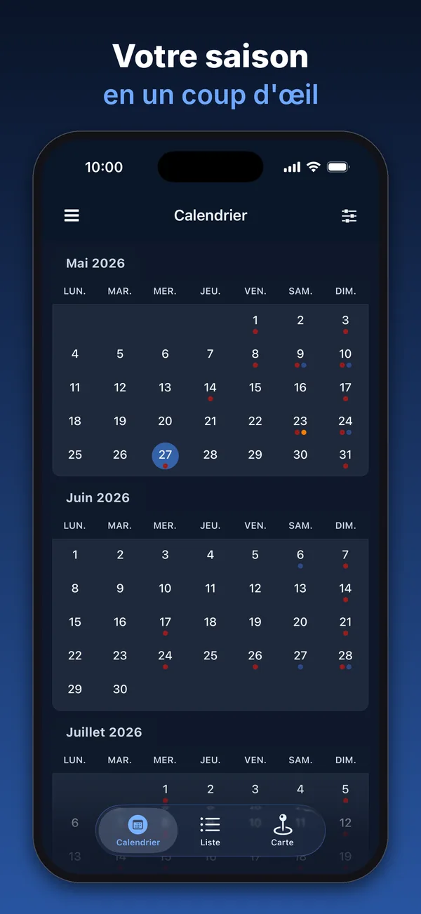 Dossardeur : vue calendrier mensuelle des épreuves