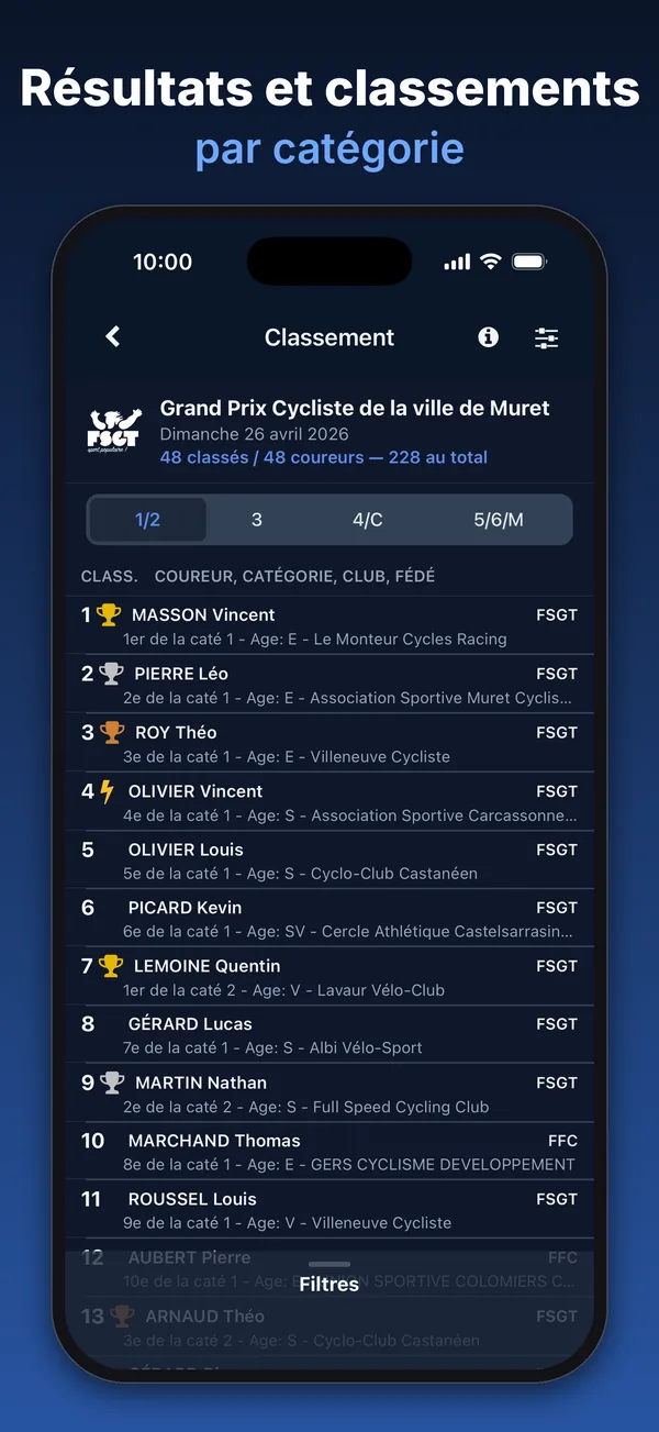 Dossardeur : classement d'une épreuve par catégorie